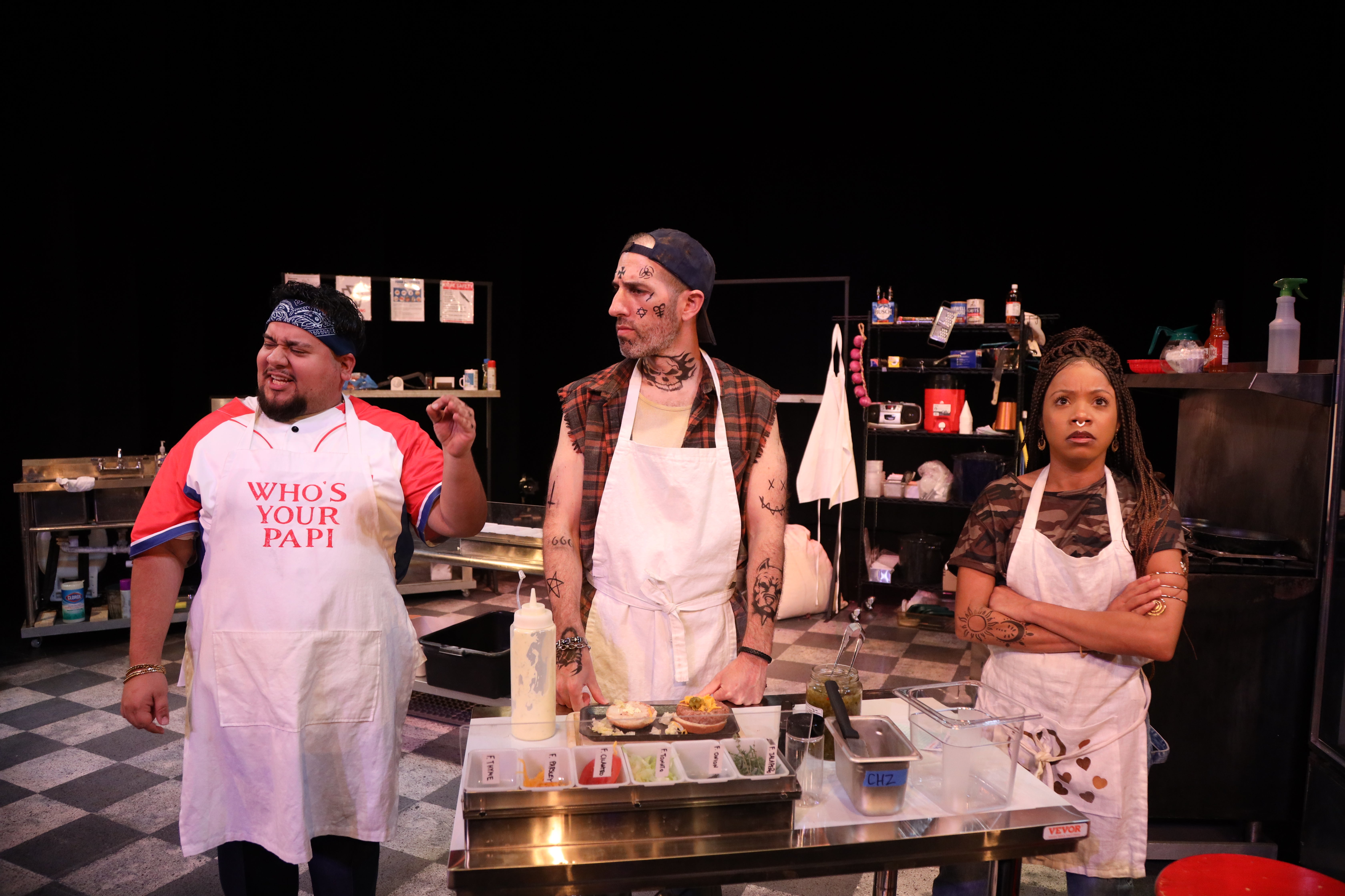 JONATHAN ACOSTA (RAFAEL), BRIAN ZANE (JASON), and ASHLEY McCAULEY MOORE (LETITIA) in Clyde's. Photo by Frank Atura.jpg